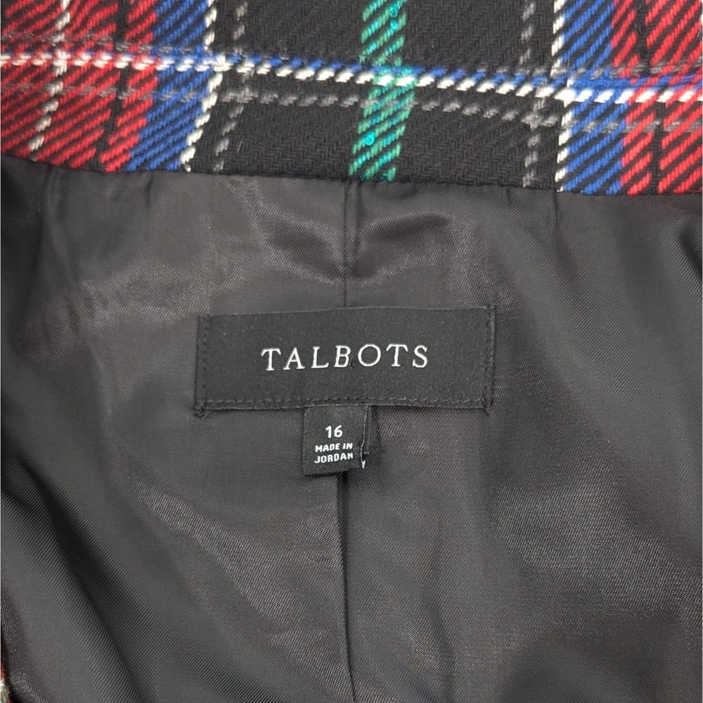 Talbots Open Front Blazer Log Fire Plaid Sz 16 Tartan Wool Blend Academia Office - Picture 7 of 8